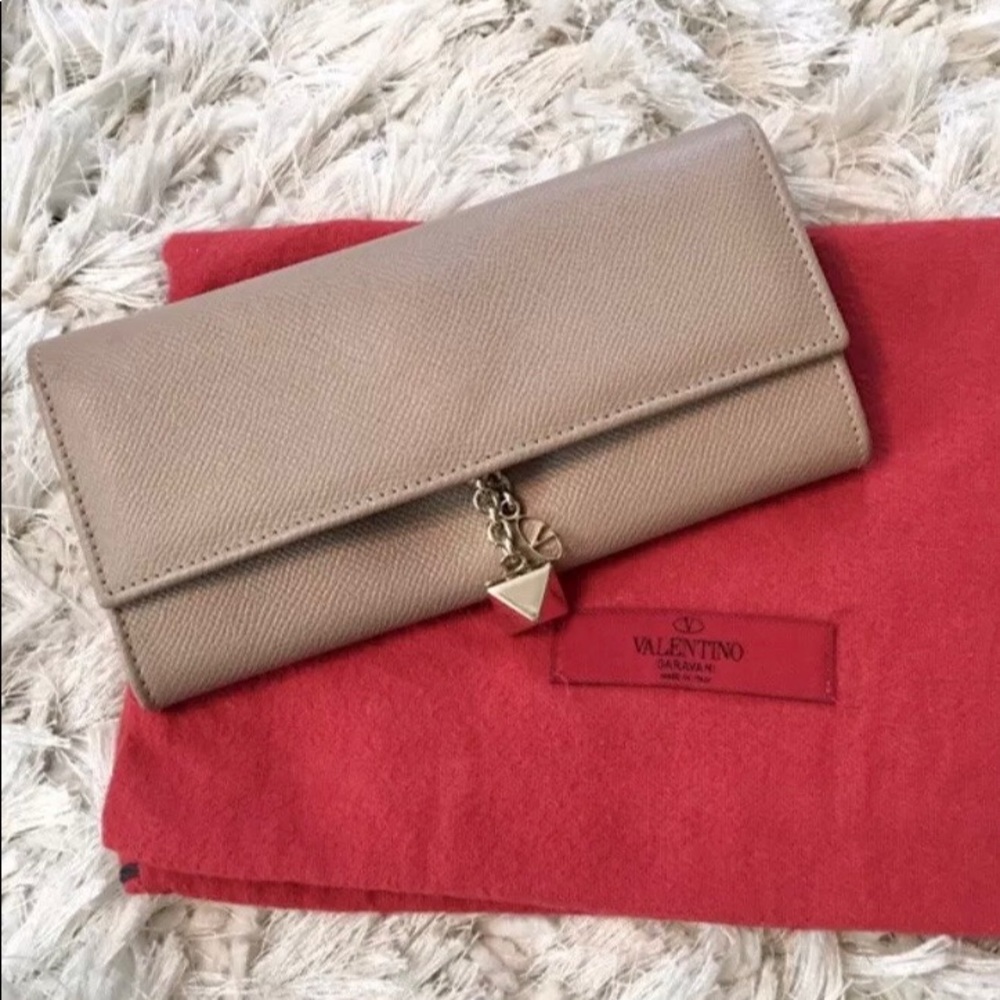 Valentino Saffiano Beige/Taupe Leather Wallet